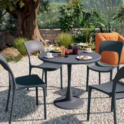 Tavolo da giardino rotondo 90 cm in metallo blu oceano - Tulipano