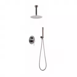 Set incasso doccia con soffione a soffitto in acciaio inox e doccino grigio opaco champagne - Mariel Top