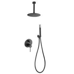 Set incasso doccia termostatico con soffione a soffitto in acciaio inox e doccino nero opaco - Thale Stick Top
