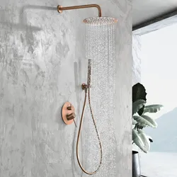 Set incasso doccia con soffione a parete in acciaio inox e doccino oro rosa spazzolato - Euforia