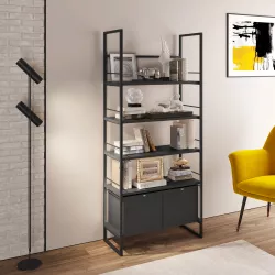 Libreria 80x180h cm in metallo nero con 2 ante e ripiani antracite - Multipla