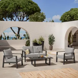 Set relax 4 posti in alluminio antracite con cuscini e tavolino - Nubes