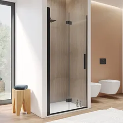 Box doccia nicchia 105 cm soffietto vetro anticalcare trasparente e profilo nero opaco 195h - Flexy
