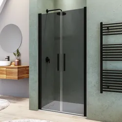 Box doccia nicchia 105 cm saloon con vetro anticalcare fumè e profilo nero 195h - Lost