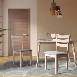 Set 2 sedie in legno off white con cuscino grigio chiaro - Tucana