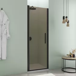 Box doccia nicchia 70 cm battente con vetro temperato bronzato e profilo nero opaco - Nilo