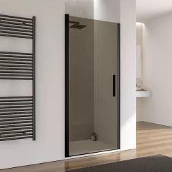 Box doccia nicchia 90 cm battente con vetro temperato bronzato e profilo nero opaco - Nilo