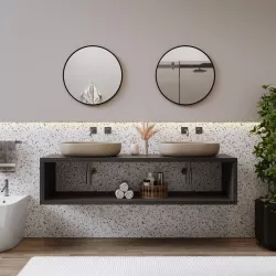 Mensolone bagno sospeso 170 cm con vano a giorno in legno rovere grigio - Plain