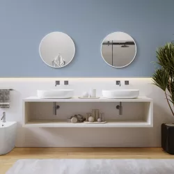 Mensolone bagno sospeso 190 cm con vano a giorno in legno rovere bianco - Plain