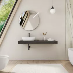 Mensolone bagno 10 h sospeso 150 cm in legno rovere grigio - Plain