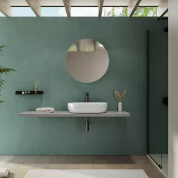 Mensolone bagno 3,8 h sospeso 150 cm in legno grigio pietra opaco - Plain