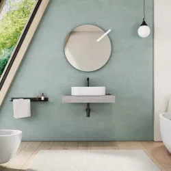 Mensolone bagno 10 h sospeso 80 cm in legno grigio pietra opaco - Plain