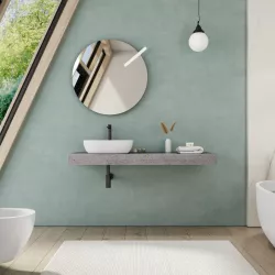 Mensolone bagno 10 h sospeso 150 cm in legno grigio pietra opaco - Plain