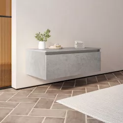 Cassettone bagno sospeso 100 cm in legno grigio pietra opaco - Plain