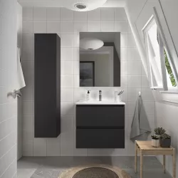 Mobile bagno sospeso 60 cm nero opaco con lavabo integrato e specchio -  Anami