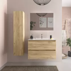 Mobile bagno sospeso 80 cm rovere africa con lavabo integrato e specchio - Anami