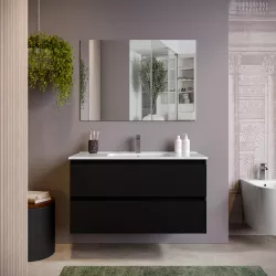 Mobile bagno sospeso 100 cm nero opaco con lavabo integrato e specchio - Anami