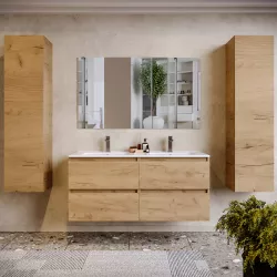 Mobile bagno sospeso 120 cm rovere africa con doppia vasca e specchio - Anami