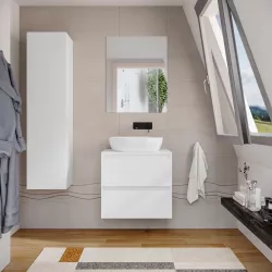 Mobile bagno portalavabo 60 cm bianco opaco con cassetti e specchio - Anami