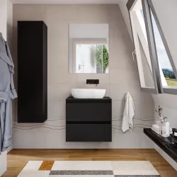 Mobile bagno portalavabo 60 cm nero opaco con cassetti e specchio - Anami