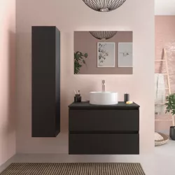 Mobile bagno portalavabo 70 cm nero opaco con cassetti e specchio - Anami