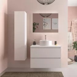 Mobile bagno portalavabo 80 cm bianco opaco con cassetti e specchio - Anami