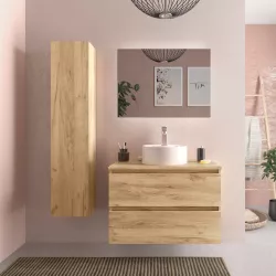 Mobile bagno portalavabo 80 cm rovere africa con cassetti e specchio - Anami