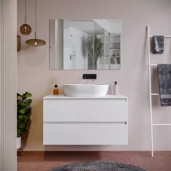 Mobile bagno portalavabo 100 cm bianco opaco con cassetti e specchio - Anami