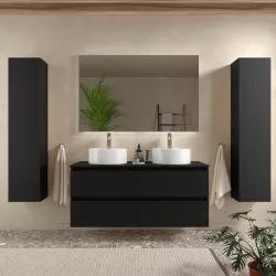 Mobile bagno portalavabo 120 cm nero opaco con cassetti e specchio - Anami