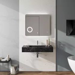 Lavabo sospeso o da appoggio 90 x 46 cm in gres marmorizzato nero - Damala