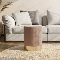 Pouf rotondo 35x42h cm in velluto a coste tortora e base oro - Divo