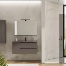 Mobile bagno sospeso 100 cm con lavabo integrato grigio opaco e specchio - Agave Plus Color