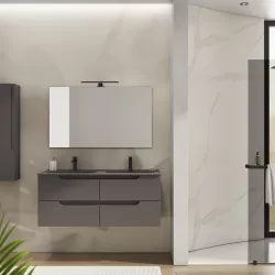 Mobile bagno sospeso 120 cm con doppio lavabo integrato grigio opaco e specchio - Agave Plus Color