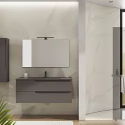 Mobile bagno sospeso 120 cm con lavabo integrato grigio opaco e specchio - Agave Plus Color