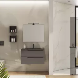 Mobile bagno sospeso 80 cm con lavabo integrato grigio opaco e specchio - Agave Plus Color