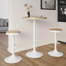 Set 2 sgabelli con poggiapiedi in metallo bianco e seduta in legno - Dynamo