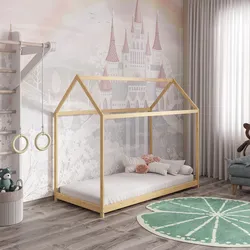 Letto per bambini 90x190 cm in legno naturale a forma di casetta - Lollipop