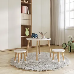 Set tavolino e 2 sgabelli per bambini in legno bianco e naturale - Lollipop