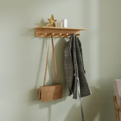 Appendibiti da parete per bambini in legno naturale con 6 ganci e mensola - Lollipop