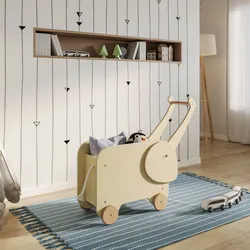Contenitore per bambini 65 cm in legno naturale con ruote a forma di elefante - Lollipop