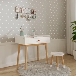Scrivania per bambini 62x62h cm in legno naturale e bianco con 1 cassetto - Lollipop