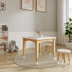 Tavolino per bambini 60x60 cm in legno bianco e naturale - Lollipop