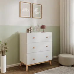 Cassettiera 80x90h cm in legno naturale e bianco con 3 cassetti - Lollipop