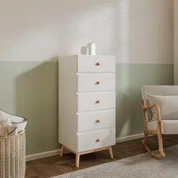 Cassettiera 50x115h cm in legno naturale e bianco con 5 cassetti - Lollipop