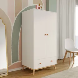 Armadio per bambini 80x159h cm in legno naturale e bianco con 2 ante - Lollipop