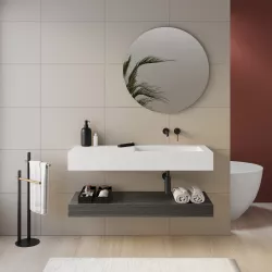 Top lavabo dx bianco opaco 120 cm con piano da appoggio rovere grigio e specchio - Medina