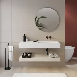 Top lavabo dx bianco opaco 120 cm con piano da appoggio rovere bianco e specchio - Medina