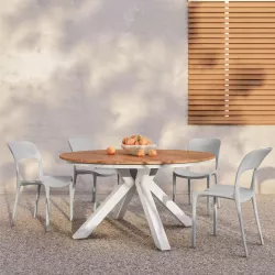 Set pranzo tavolo antracite top in legno Ø 150 cm e 4 sedie impilabili in  polipropilene