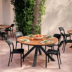 Set pranzo tavolo rotondo 150 cm top in legno e 4 sedie impilabili in polipropilene nero - Paint