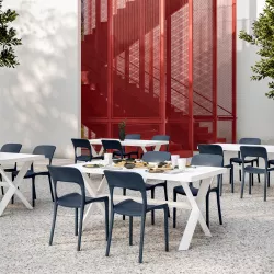 Set pranzo tavolo in alluminio con piano160x85 cm e 4 sedie impilabili blu - Paint